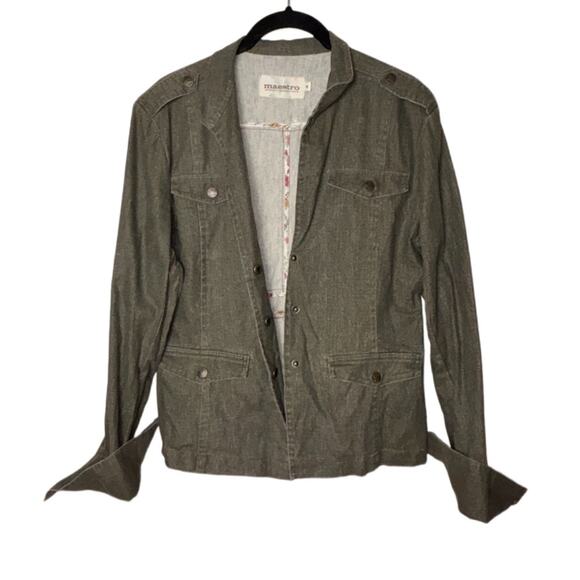 Maestro Green Linen Cotton Jacket Women's Size Medium Ruffled Y2K Boho - Picture 2 of 16